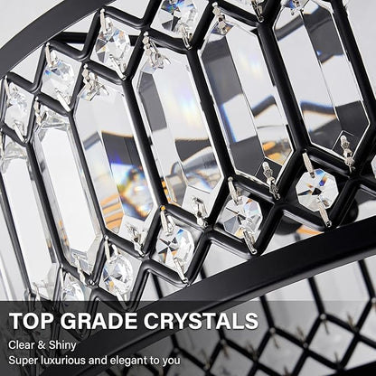 Crystal Ceiling Light Fixture, Modern Semi Flush Mount Ceiling Light, Black Lighting Fixtures Lamp for Hallway, Kitchen, Entryway, Bedroom, Laundry Room, 1-Light, 11.4 Inch