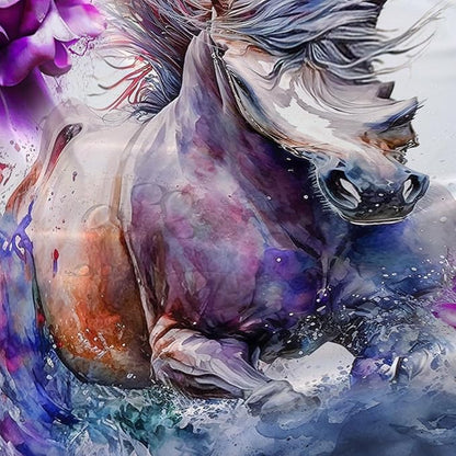 AILONEN 3D Horse Shower Curtain,Galloping Horses with Butterfly Waterproof Fabric Shower Curtains for Bathroom,Oil Purple Rose Bath Curtain Set with Hooks, 72" W*84" H