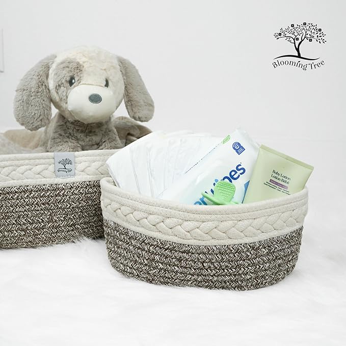 Baby Changing Basket – Boho Baby Basket for Dresser – Woven Diaper Changing Basket – 2 Water Resistant Pad Covers - Boho Nursery Decor - 100% Cotton Rope - Moses Basket - Portable Changing Station.