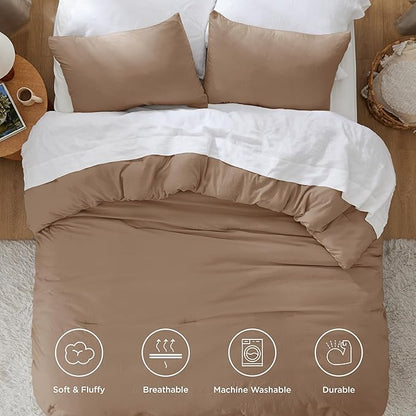 Bedsure Queen Size Comforter Set, Brown Soft Prewashed Bedding for All Seasons, 3 Pieces GentleSoft™ Warm Down Alternative Bed Set, 1 Lightweight Comforter (90"x90") and 2 Pillowcases (20"x26")