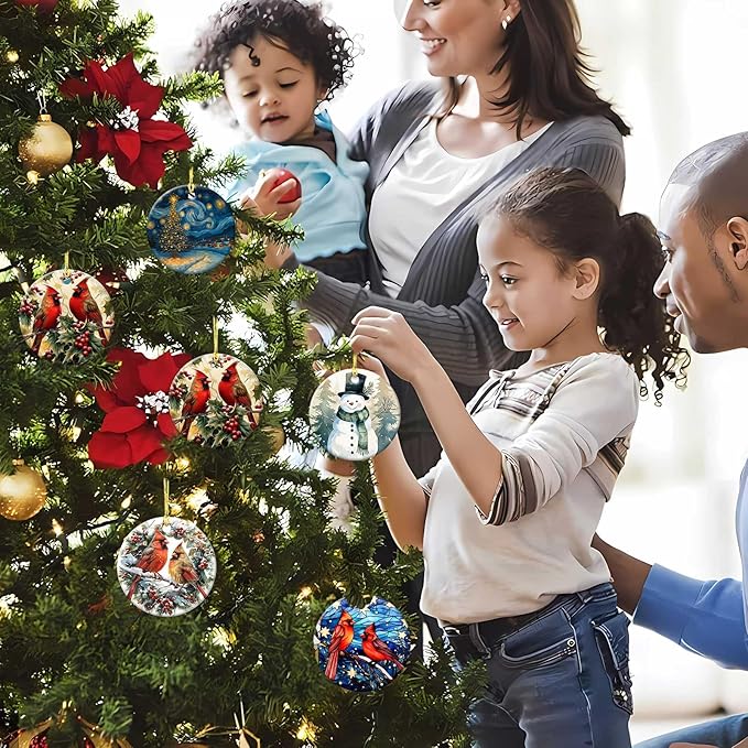 Snow Gentleman Ornaments Winter Holiday Round Ceramic Colorful Hanging Ornament Christmas Keepsake Decor for Xmas Tree Winter Holiday Xmas Gift for Women Men 3"