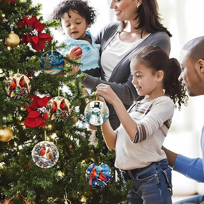 Snow Gentleman Ornaments Winter Holiday Round Ceramic Colorful Hanging Ornament Christmas Keepsake Decor for Xmas Tree Winter Holiday Xmas Gift for Women Men 3"