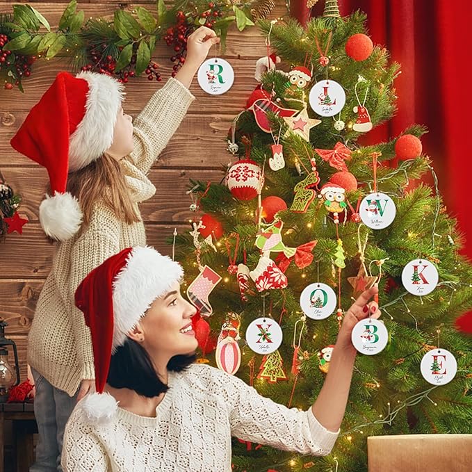 Letter Name Ornament, Personalized Christmas Ornaments 2025, Custom Initial Ornaments A-Z Monogram Ceramic Christmas Ornament, Family Keepsake