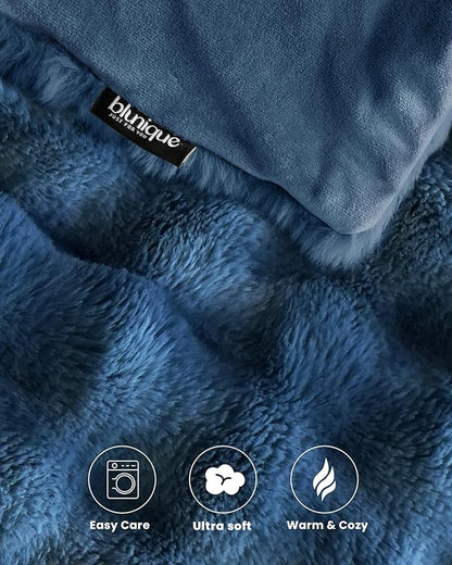 Ultra Soft Cozy Faux Fur Throw Blanket, Fuzzy Plush Thick Bubble Blanket, Oversize Luxury Fluffy Blanket for Couch, Bed, and Living Room, 60x80 Inches, Blue