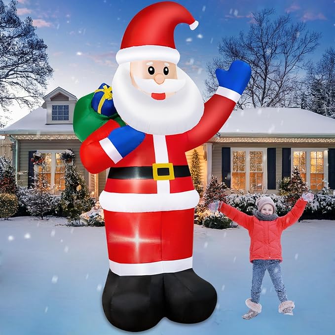 B&D 8FT Christmas Inflatables Santa Claus Outdoor Decorations, Christmas Blow Up Santa Yard Decorations Built-in LED Lights Inflatable Christmas Decorations for Holiday Xmas Party Garden Patio Lawn