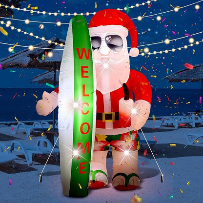 VIHOSE 5.4 Ft Christmas in July Inflatable Decorations Hawaiian Tropical Santa Claus on Beach Blow Up Yard Decor Build in Led Lights for Indoor Outdoor Garden Lawn Holiday Party