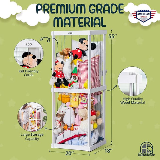 RELODECOR Stuffed Animal Zoo Storage, Wood Zoo Animals Toy Holder, Animal Cage Organizer, Ball Storage, Zoo Cage for Stuffed Animals