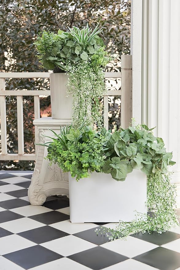 19Pcs Outdoor Artificial Boxwood UV Resistant Fake Stems Plants, Faux Plastic Greenery for Indoor Outside Hanging Plants Garden Porch Window Box Home Wedding Farmhouse Décor