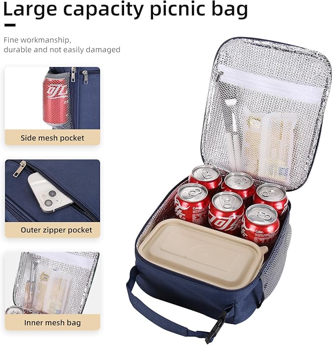 Lunch box Lunch bag for men women Insulated Lunchbox Lunch bags for Work Picnic Travel (Navy blue)