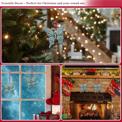 WhatSign Monarch Butterfly Christmas Ornament - Blue Glitter Ornaments for Christmas Tree Decorations Gifts for Women Girls Sister