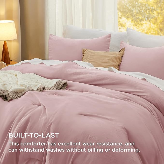 Bedsure King Size Comforter Set, Pink Soft Prewashed Bedding for All Seasons, 3 Pieces GentleSoft™ Warm Down Alternative Bed Set, 1 Lightweight Comforter (104"x90") and 2 Pillowcases (20"x36")