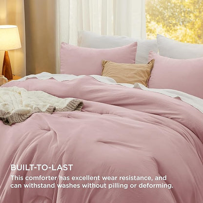 Bedsure King Size Comforter Set, Pink Soft Prewashed Bedding for All Seasons, 3 Pieces GentleSoft™ Warm Down Alternative Bed Set, 1 Lightweight Comforter (104"x90") and 2 Pillowcases (20"x36")