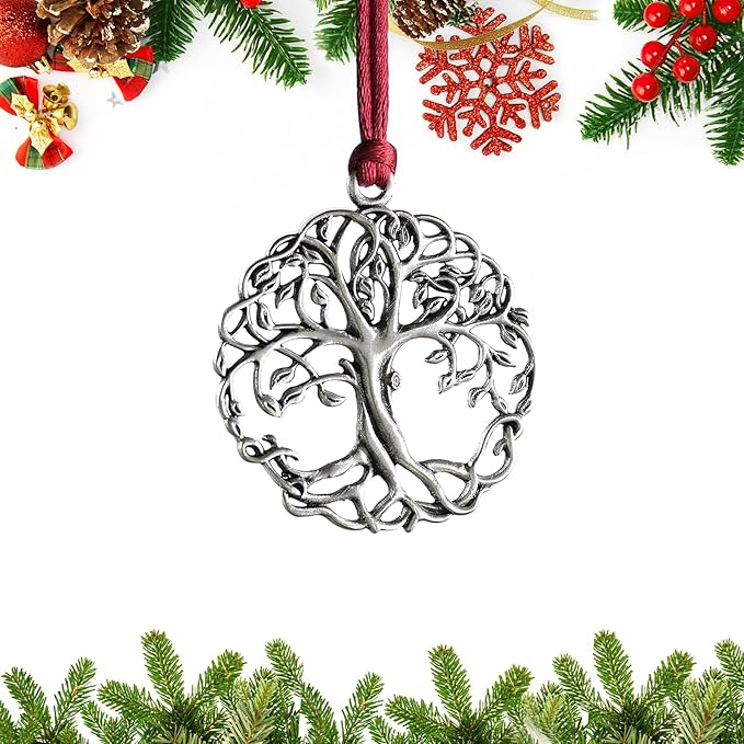 Christmas Ornaments, 2025 Solid Pewter Christmas Tree Ornament Handcrafted Metal DIY Hanging Craft Collectibles for Xmas Trees Home Party Party Gifts (Tree of Life)