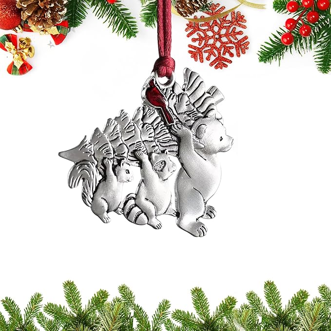 Christmas Ornaments, 2025 Solid Pewter Christmas Tree Ornament Handcrafted Metal DIY Hanging Craft Collectibles for Xmas Trees Home Party Party Gifts (Bear)