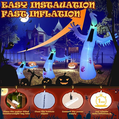 Gardwin 8FT High Halloween Inflatables Ghost Outdoor Decorations, Inflatable Yard Decorations, Blow up Outdoor Halloween Holiday Decor with 4 Color LED Lights for Home Yard Garden Lawn
