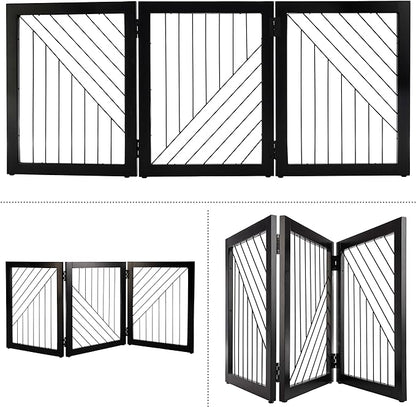 Pet Gate - 3-Panel Indoor Folding Dog Gate for Stairs or Doorways - 54x24-Inch Freestanding Pet Fence for Cats and Dogs by PETMAKER (Black)