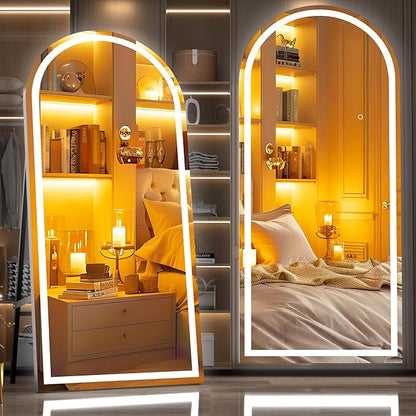 Hasipu 83" X 36" Full Length Mirror with Lights, Black Frame Arch Led Mirror Full Length and 3 Colors Temperatures & Brightness Adjustable,Light Up Mirror Full Body for Bedroom Cloakroom Living Room