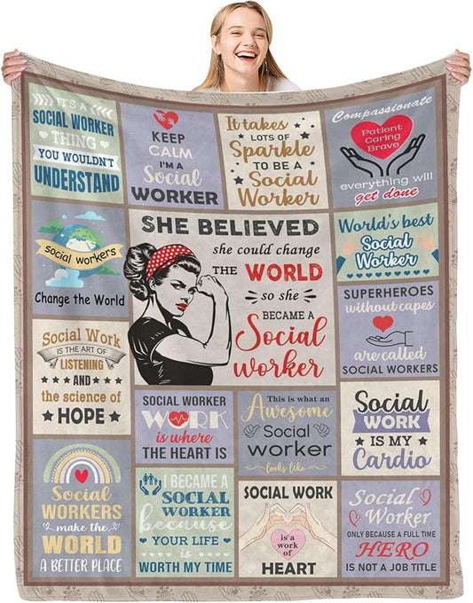 Social Worker Gifts, Social Worker Gifts for Women, Social Work Gifts, Social Worker Office Decor, Social Workers Graduation Gift, Social Worker Blanket on Birthday Christmas 40x50 in