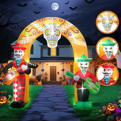 Kalolary 12FT Halloween Inflatables Archway, Day of The Dead Arch Inflatable with Build-in LED Lights Dia De Los Muertos Blow Up Yard Decoration Sugar Skull Halloween Outdoor Decors for Garden Lawn