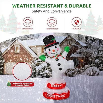 6FT Christmas Inflatables Snowman Outdoor Decorations, Rotating Snowman Stands on Donut Base Christmas Blow Up Yard Decoration Built-in LEDs Snowman Inflatable for Xmas Party Garden Lawn Decor