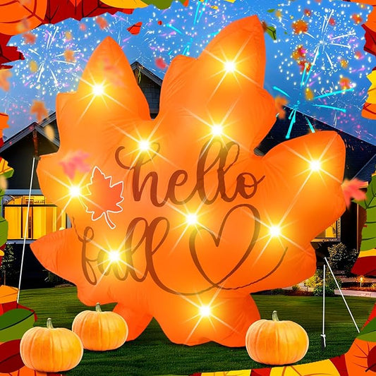 VIHOSE Fall Inflatable Decorations 5. 25 ft Thanksgiving Blow up Decor Fall Maple Leaves LED Lights Inflatable Decoration for Autumn Harvest Indoor Outdoor Yard Garden Lawn Party