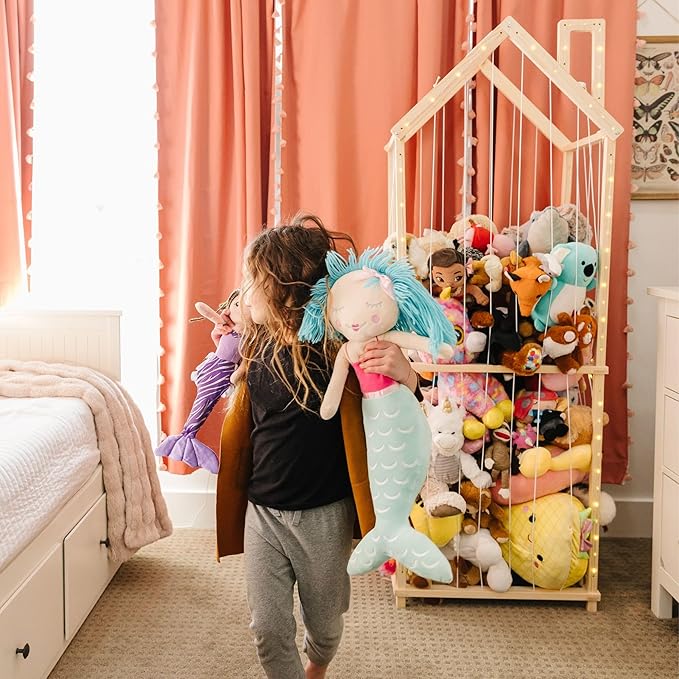 PUTSKA Extra Large Stuffed Animal Storage Zoo with LED Lights - Wooden Stuffed Animal Holder and Organizer, Stuffy & Plushies Storage, Space-Saving Plush Toy Holder for Nursery, Playroom or Kids Room