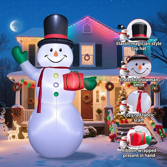 Dawdix 15FT Christmas Decor Inflatable Snowman, Blow Up Yard Decor Snowman with LED Lights & Magic Hat, Winter Outside Decorations for Yard Garden Patio Lawn Holiday Xmas Party Garden, for Him, Her