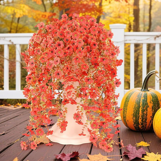 Artificial Fall Flowers for Outdoors Hanging Fake Plants 6 Bundles Garden Home Fall Decor,UV Resistant Realistic Silk Faux Autumn Flower Indoor Outdoor Front Porch Patio Balcony Yard Farmhouse(Orange)
