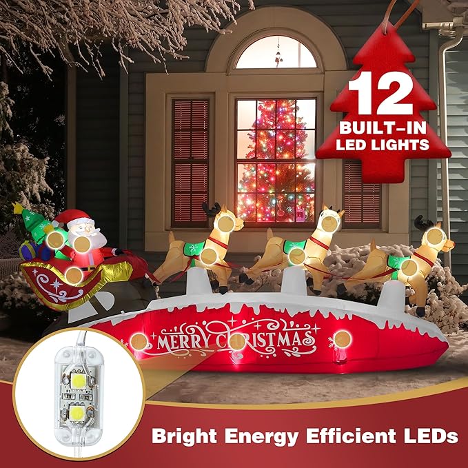 ZPISF 10 FT Santa Sleigh with Reindeer Christmas Inflatables Outdoor Decorations, Christmas Blow Up Yard Decorations for Garden Lawn Xmas Decor (Red)