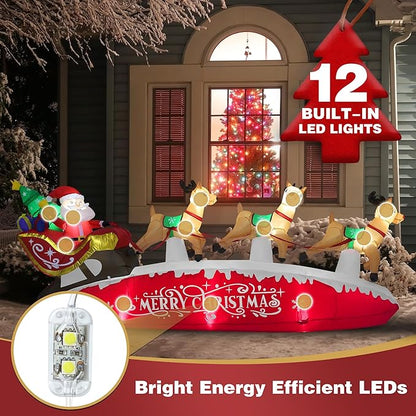 ZPISF 10 FT Santa Sleigh with Reindeer Christmas Inflatables Outdoor Decorations, Christmas Blow Up Yard Decorations for Garden Lawn Xmas Decor (Red)