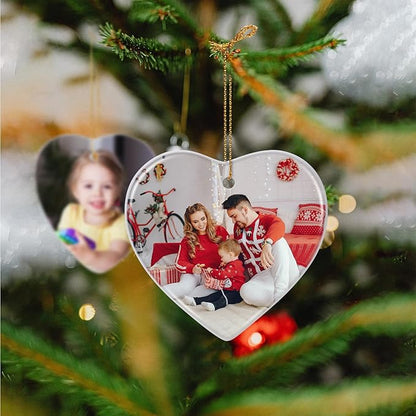 Personalized Christmas Ornaments 2025, Double-Side Custom Christmas Ornament, Heart Ceramic Photo Ornament Christmas Tree Decorations for Kids, Mom, Dad, Family, Loved One