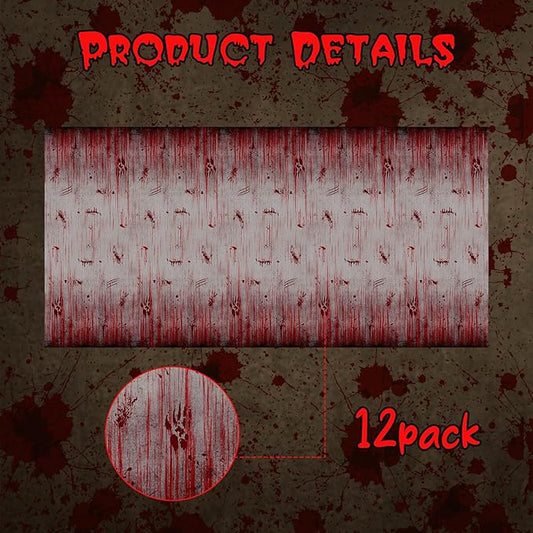 12 Pcs Bloody Print Halloween Photography Background Horror Theme Plastic Backdrop Blood Dripping Tablecloth for Scary Halloween Birthday Party Decor Supplies, 108 x 54 Inch