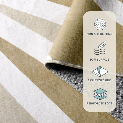 Lahome Machine Washable Rugs 8x10 - Non-Slip Ultra-Thin Living Room Rug 8x10, Boho Rainbow Sun Print Indoor Soft Carpet for Dining Room Table Office (8'x10', Taupe)