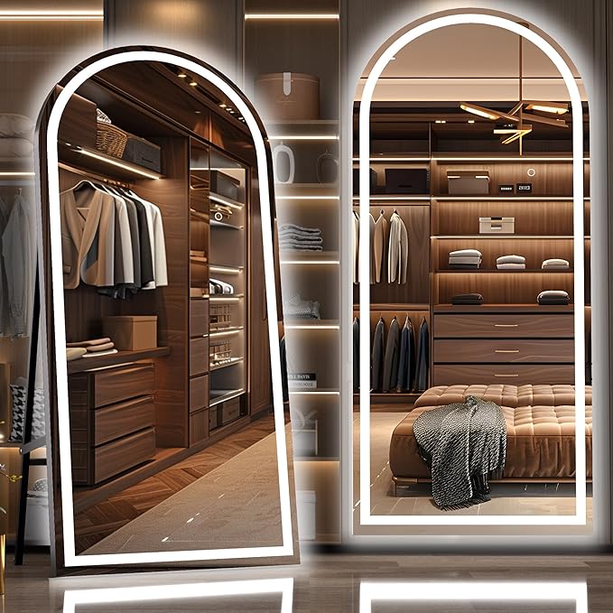 Hasipu 83" X 36" Full Length Mirror with Lights, Black Frame Arch Led Mirror Full Length and 3 Colors Temperatures & Brightness Adjustable,Light Up Mirror Full Body for Bedroom Cloakroom Living Room
