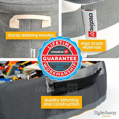 Creative QT SlideAway Toy Storage Organizer & Play Mat for Kids - Organizer Storage Bin - Kids Toy Box for Boys & Girls - Playroom Bin - Holders for Kid Rooms, Classrooms, Teachers - Grey