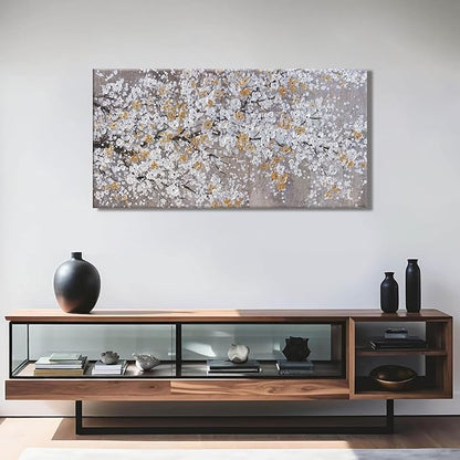 Canvas Wall Art Wall Decor Bedroom Pictures Wall Decoration Gold And White Abstract Tree Plants Artwork Wall Art Modern Painting Pictures For Living Room Home Kitchen Office 20"X40"