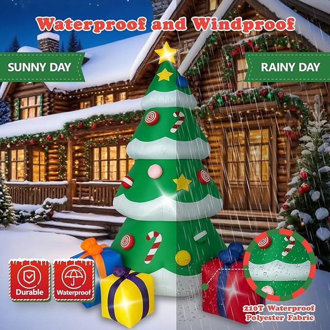 7 FT Christmas Inflatable Tree Outdoor Decorations, Blow up Christmas Tree with 3 Gift Boxes Yard Decoration Built-in LED Lights for Garden Lawn Holiday Decor
