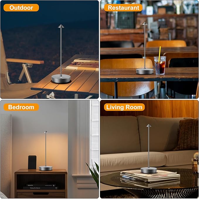 SAKRINGT 2 Pack Cordless Table Lamps Rechargeable, 6000mAh Battery Operated Waterproof Stepless Dimming Modern Portable LED Table Light for Restaurant Dining Patio Outdoor