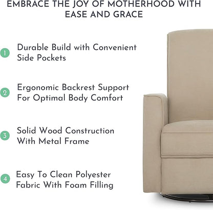 Evolur Raleigh Upholstered Plush Seating Glider Swivel, Rocker, Recliner, Glider for Nursery in Fawn, Greenguard Gold Certified, Modern Nursery Recliner, Environmentally Conscious Glider