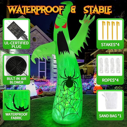 12FT Halloween Inflatables Decoration Giant Ghost with 3-Colored Flame Rotation LED Light Spooky Halloween Decorations Outdoor Blow Up Yard Decorations for Home Lawn Holiday Party