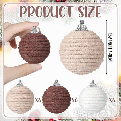 Syhood 18 Pcs 1.57 Inch Christmas Ball Ornaments Boho Farmhouse Jute Rope Hanging Balls Burlap Neutral Rustic Ornaments for Xmas Tree Holiday Wreath Garland Wedding Home
