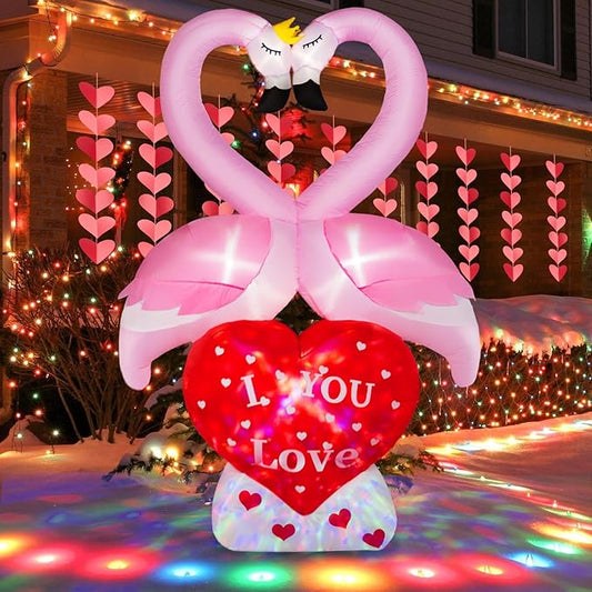 6FT Valentines Day Inflatables Couple's Swan with Love Heart, LED Lighted Valentines Blow up Yard Decorations, Romantic Valentines Day Decor for Party Anniversary Wedding Propose Garden Lawn