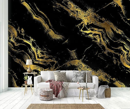 Abstract Black Gold Marble Bedroom Wallpaper Mural (Not Peel and Stick)