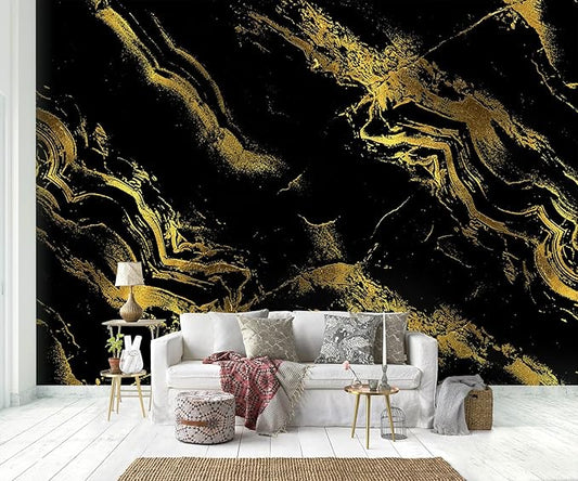 Abstract Black Gold Marble Bedroom Wallpaper Mural (Not Peel and Stick)