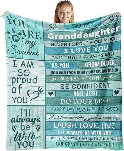 Granddaughter Gifts from Grandma, Granddaughter Gifts, Granddaughter Blanket Throws, Graduation Gifts for Granddaughter Birthday Christmas Valentine 60" X 50"