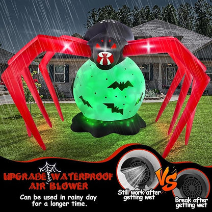 Kalolary 8FT Halloween Inflatable Spider Outdoor Decoration Blow Up Yard Decoration Scary Spider Inflatable with Built-in Green Flashing Light for Garden Lawn Indoor Outdoor Party Decor