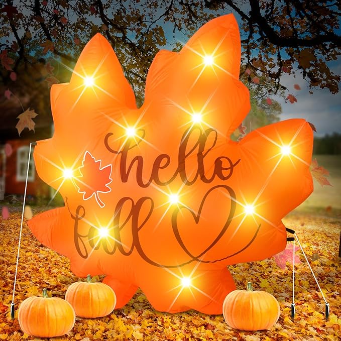 VIHOSE Fall Inflatable Decorations 5. 25 ft Thanksgiving Blow up Decor Fall Maple Leaves LED Lights Inflatable Decoration for Autumn Harvest Indoor Outdoor Yard Garden Lawn Party