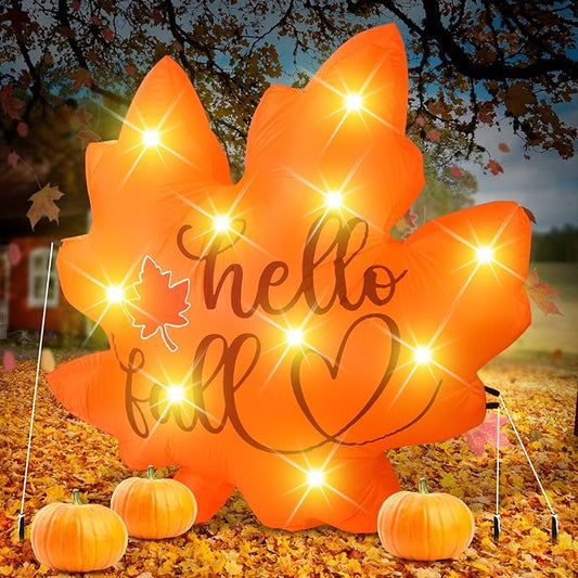 VIHOSE Fall Inflatable Decorations 5. 25 ft Thanksgiving Blow up Decor Fall Maple Leaves LED Lights Inflatable Decoration for Autumn Harvest Indoor Outdoor Yard Garden Lawn Party