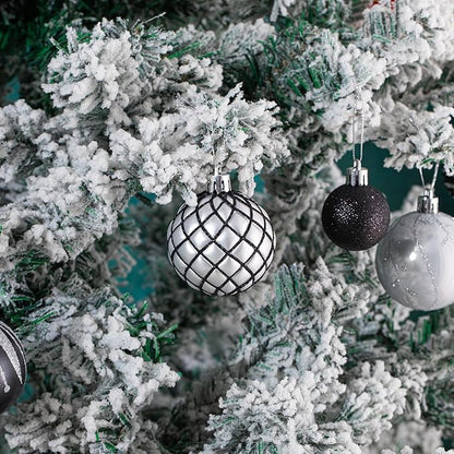 100Pcs Christmas Ball Ornaments Set, Assorted Shatterproof Christmas Ornament, Christmas Tree Theme Hanging Decoration for Xmas Tree Holiday/Party/Home Decor (Black & White & Silver)