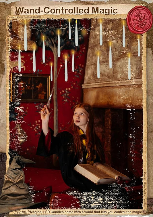 Halloween Decorations, 20 PCs Floating Candles with Wand, Magic Hanging Candles, Flickering Warm Light Flameless Floating LED Candle with Wand Remote, Battery Operated Taper Candle Set for Theme Party